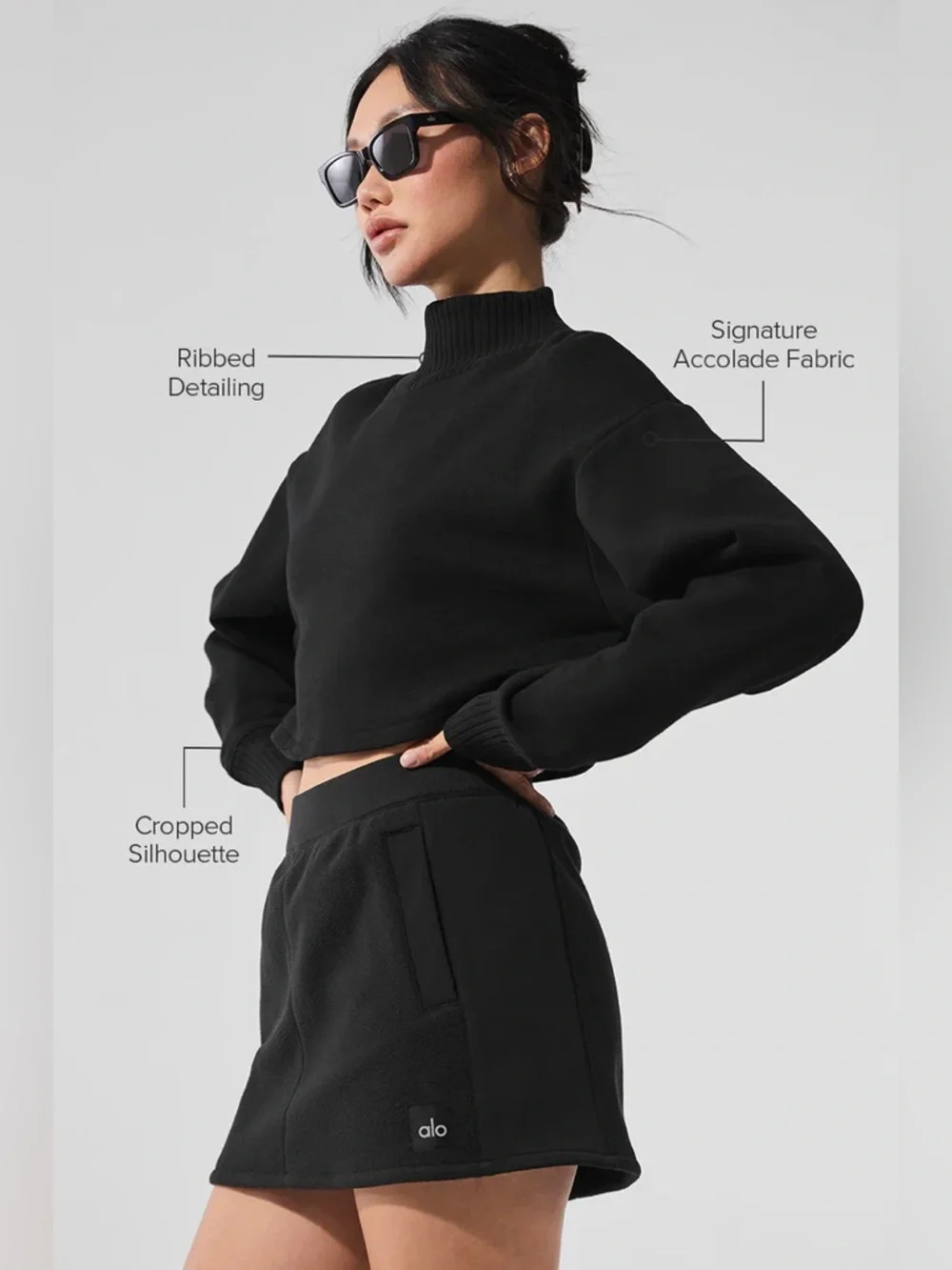 ALO Yoga Serenity Cropped Coverup + Wide Leg Sweatpant Black Size Medium - Picture 4 of 15